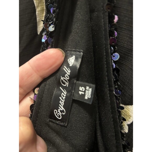 Crystal Doll Size 15 Amber Black Multicolor Sequin Tank Mini Dress Stretchy Hoco - Picture 7 of 7